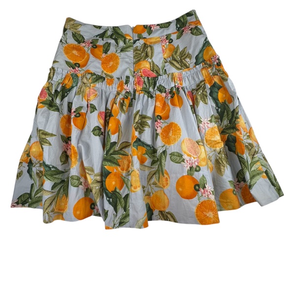 Cara Cara Skirt Women’s 8 Cotton Yellow Citrus Alessandra Print Ruffled Trim Zip - Picture 6 of 16
